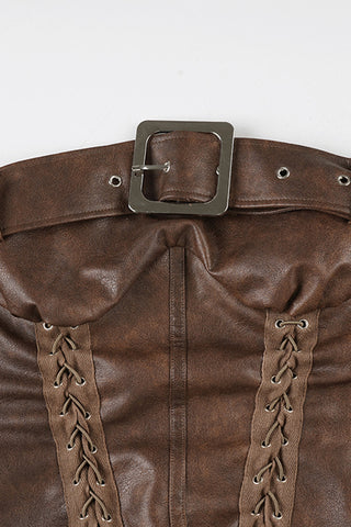 Lace-Up Belted Strapless Top