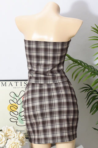 Strapless Plaid Skirt Set