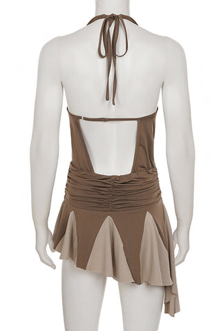 Halter Neck Asymmetrical Mini Dress