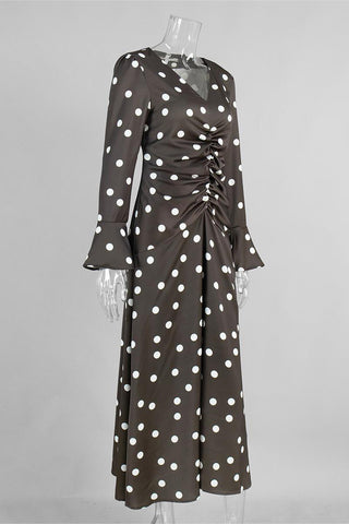 Polka Dot Gathered Midi Dress