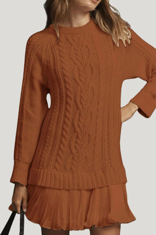 Cable Knit Casual Dress with Pleated Skirt