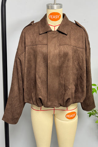Oversized Zip-Up Jacket with Shoulder Tabs