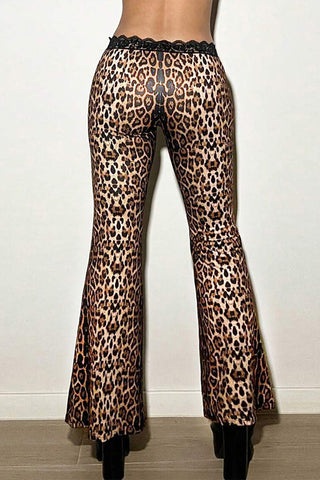Leopard Print Flare Casual Pants