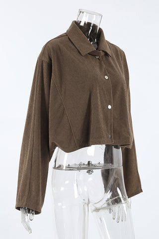 Cropped Button-Front Corduroy Jacket