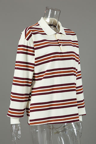 Striped Polo T-Shirt with Long Sleeves