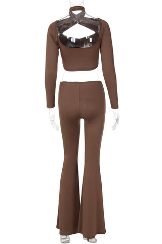 Cutout Design Flare Pants Set