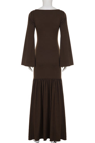Ruched Bell-Sleeve Evening Dress