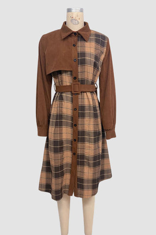Belted Plaid Button-Front Dress