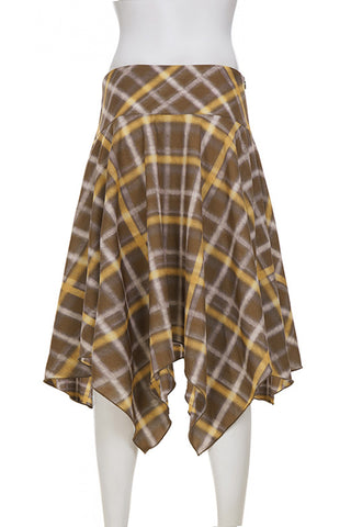 Handkerchief Hem Plaid Midi Skirt