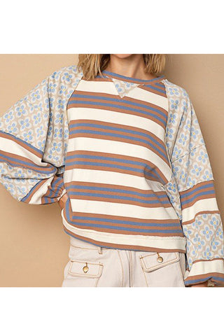 Striped and Floral Pattern T-Shirt