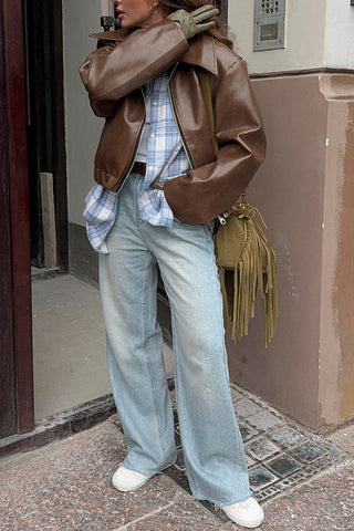 Chic Zip-Front Faux Leather Jacket