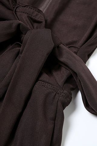 Deep V-Neck Sheer Sleeve Mini Dress