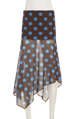 Polka Dot Midi Skirt with Handkerchief Hem
