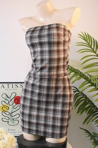 Strapless Plaid Skirt Set