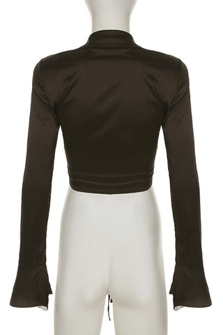 Lace-Up Front Blouse with Flared Sleeves