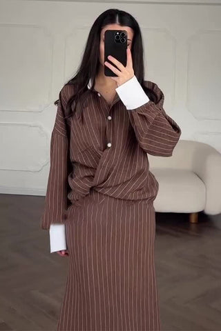 Pinstripe Long-Sleeve Mermaid Skirt Set