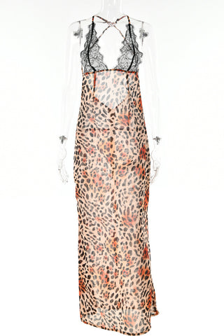 Lace Trim Leopard Print Night Dress