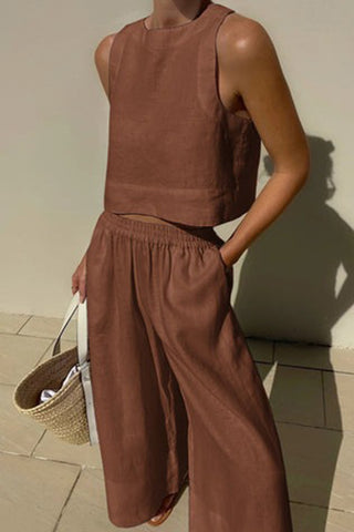 Sleeveless Wide-Leg Pants Set