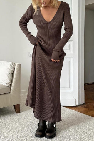 Ribbed Knit Casual Midi Dress