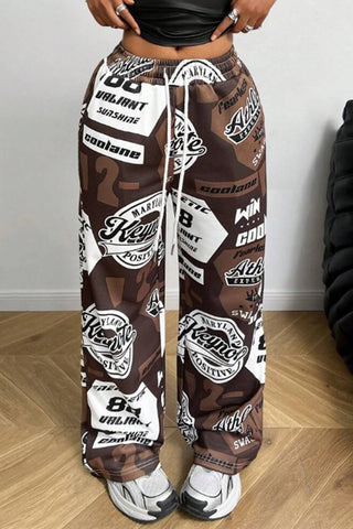 Graffiti Print Wide Leg Pants