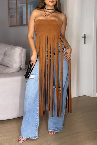 Fringe Strapless Tank Top