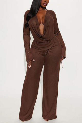 Draped Top and Wide-Leg Pants Set