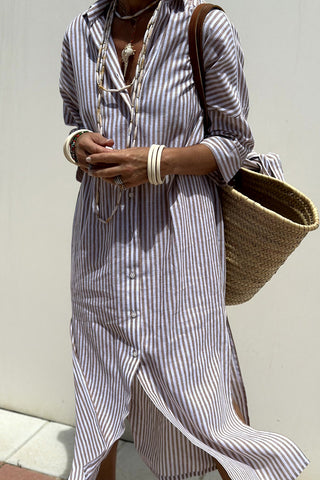 Striped Tie-Waist Shirt Dress