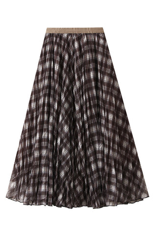 Pleated Plaid Maxi Skirt