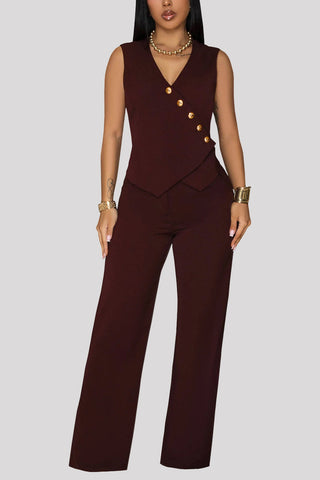Sleeveless Buttoned Casual Pants Set