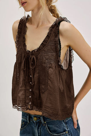 Lace-Trimmed Button-Front Tank