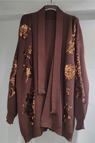 Sequined Open-Front Cardigan