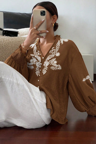 Patterned Button-Down Blouse