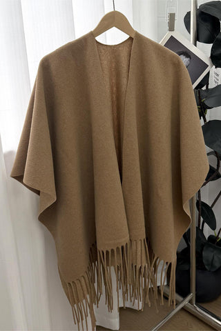 Fringe-Trim Open Front Poncho