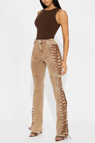 Lace-Up Detail Straight Jeans