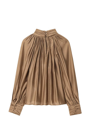 Elegant High-Neck Pleated Blouse