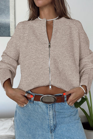 Zip-Front Ribbed Knit Jacket