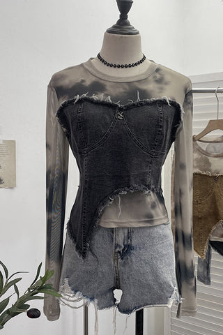 Asymmetric Denim Overlay Top