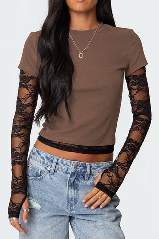 Lace Sleeve Fitted Tee
