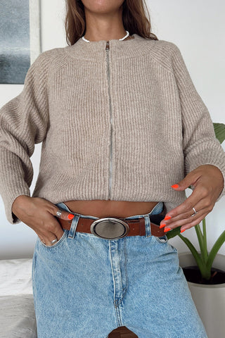 Zip-Front Ribbed Knit Jacket