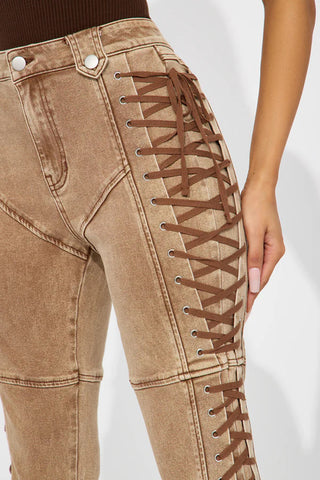 Lace-Up Detail Straight Jeans
