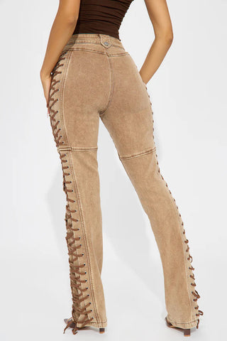 Lace-Up Detail Straight Jeans