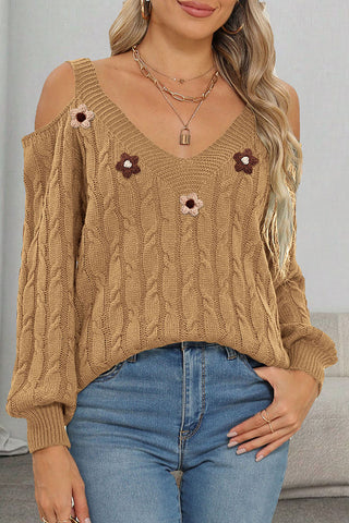 Cold Shoulder Cable Knit Sweater