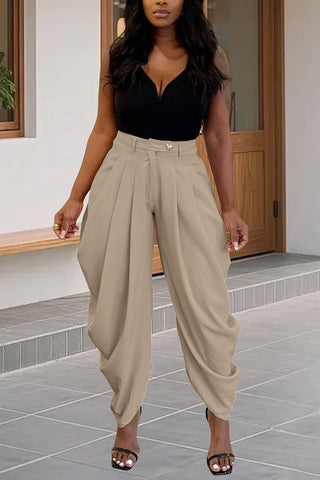 High-Waist Pleated Casual Pants