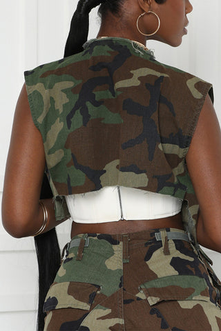 Camo Print Vest with Button Detailing