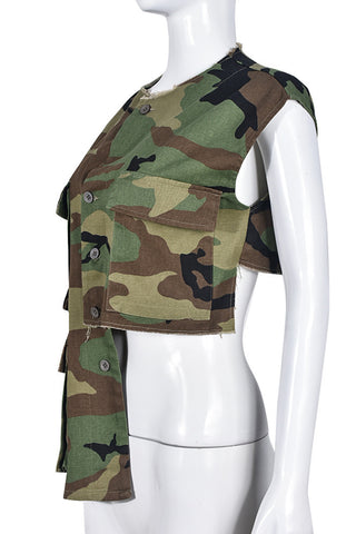 Camo Print Vest with Button Detailing