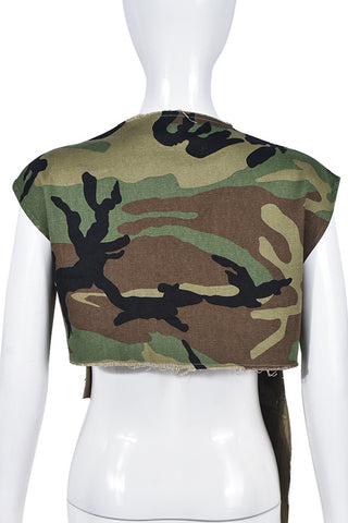 Camo Print Vest with Button Detailing