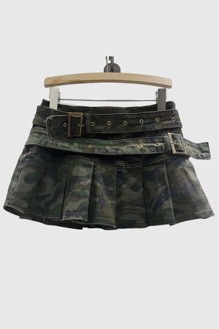 Belted Pleated Mini Skirt