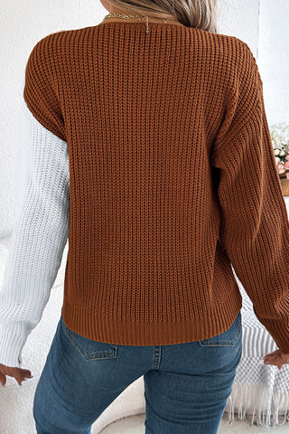 Button-Front Two-Tone Sweater
