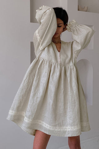 Buttoned Casual Dress with Lace Details