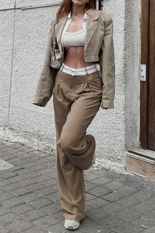 High-Waist Wide-Leg Casual Pants